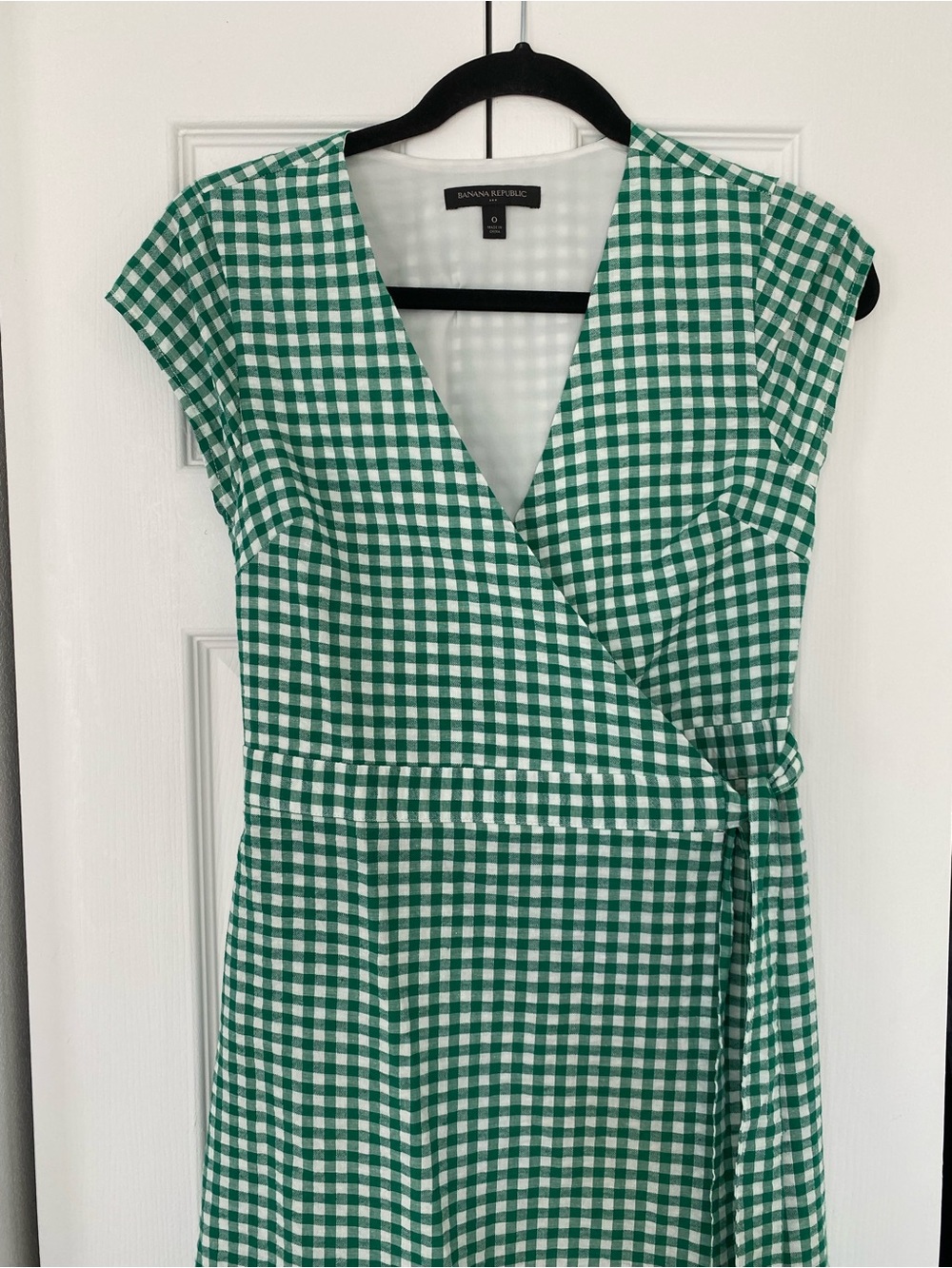 Banana Republic Green and White Gingham Wrap Midi Dress